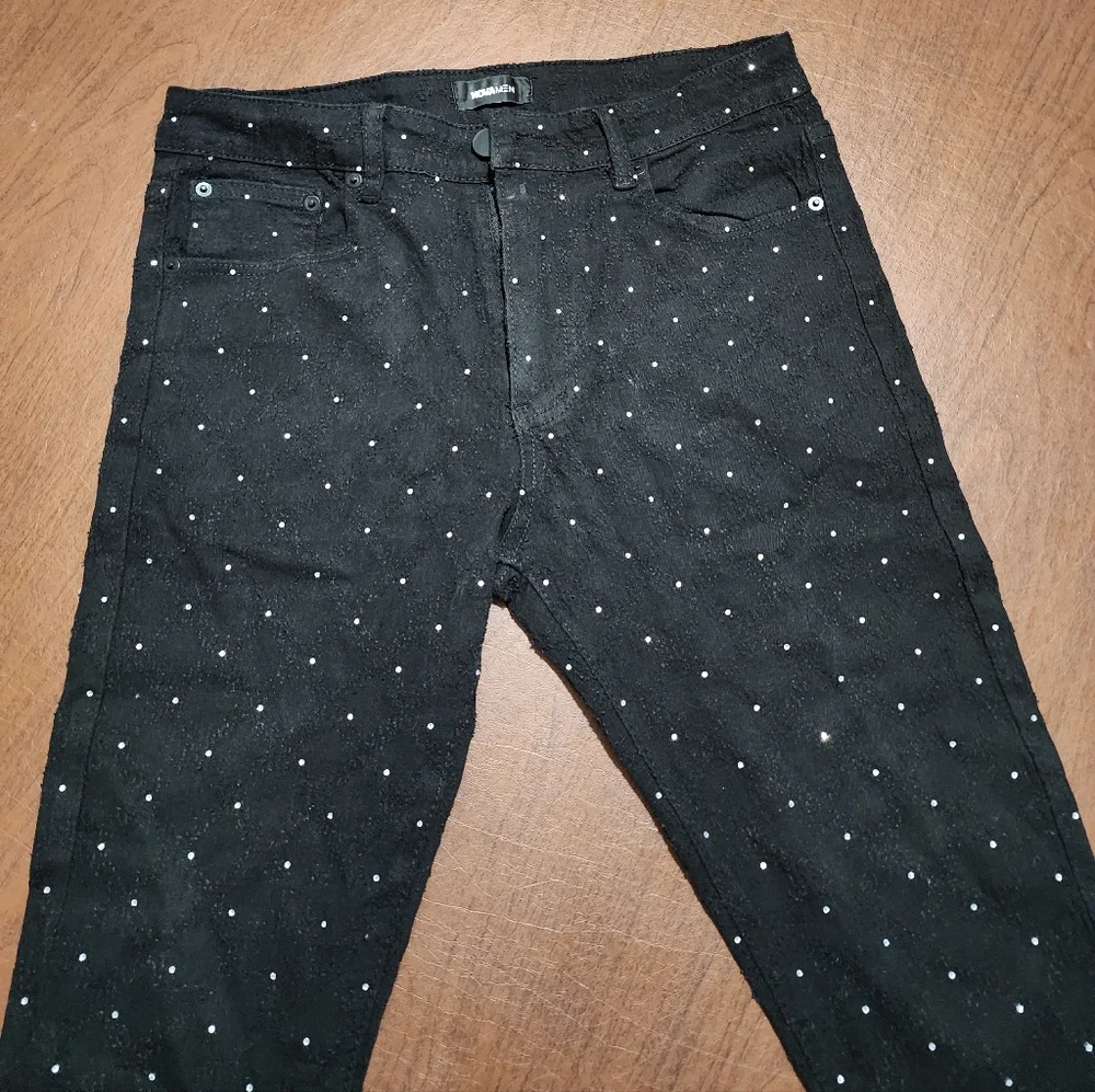 Fashion Nova Mens I Be Jeweled Stacked Flare Black Jeans Pants - Picture 4 of 9
